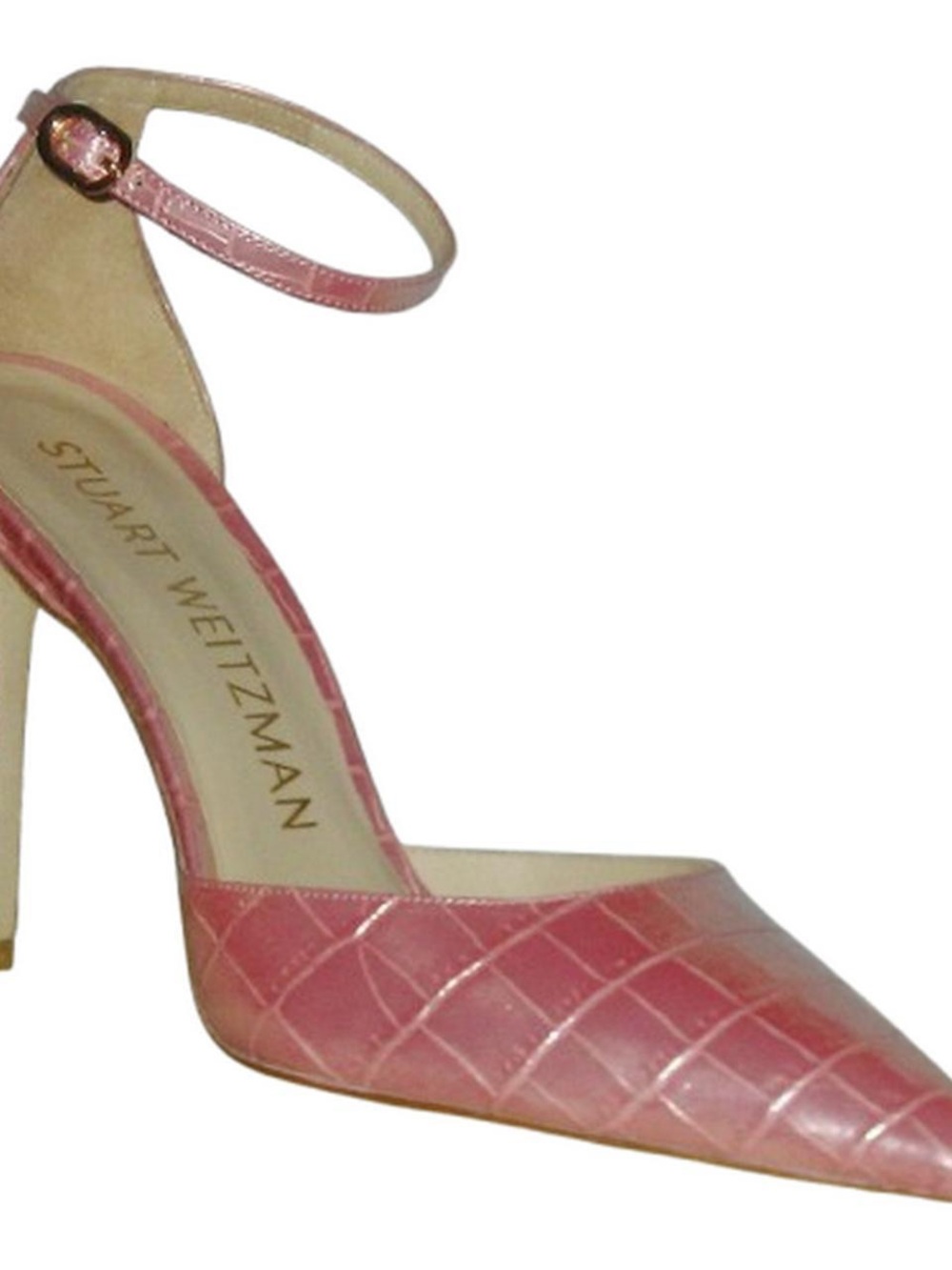 Stuart Weitzman Pink Croc Iridescent Ankle-Strap Pointed Pump